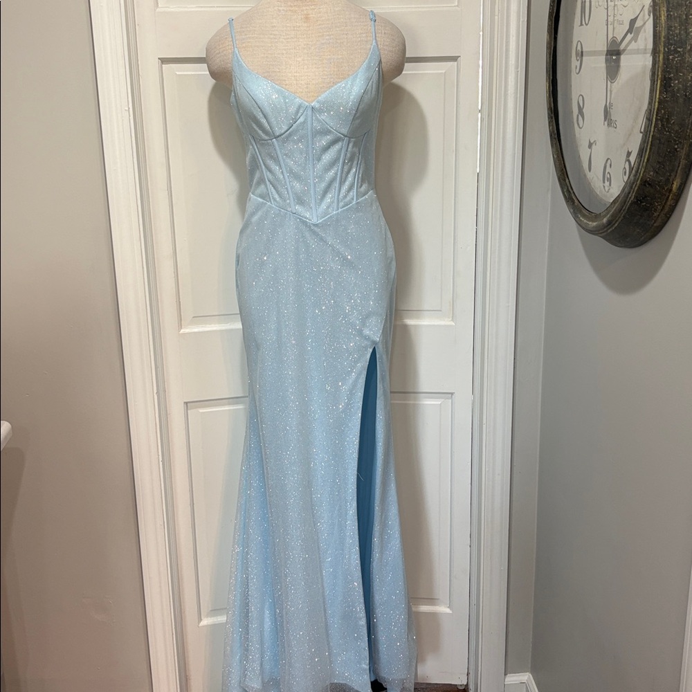 Abby Paris sz 10 light blue sequin spaghetti strap prom formal dress NWT - Picture 4 of 11